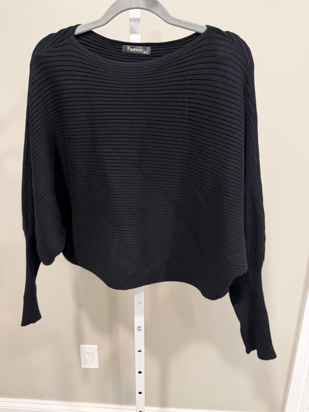 Black Ribbed Crewneck Women's Sweater